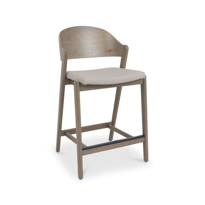 Astra Grey Oiled Oak Bar Stool in Grey Bonded Leather - Single