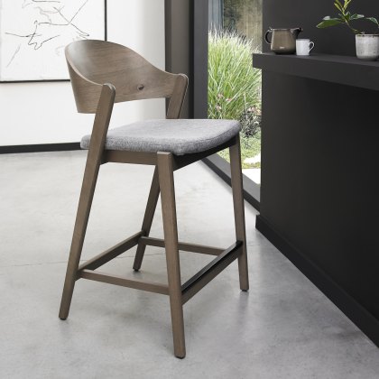 Astra Grey Oiled Oak Bar Stool in Grey Fabric - Single
