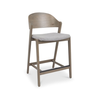 Astra Grey Oiled Oak Bar Stool in Grey Fabric - Single