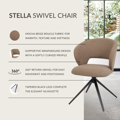 Stella - Swivel Chair in Beige Boucle Fabric