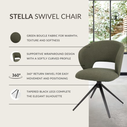 Stella - Swivel Chair in Green Boucle Fabric