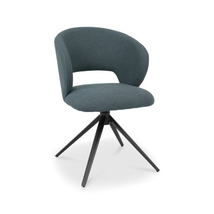 Stella 360° Self Returning Swivel Chair in a Blue Boucle Fabric with Black Legs