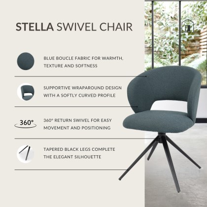 Stella - Swivel Chair in Blue Boucle Fabric