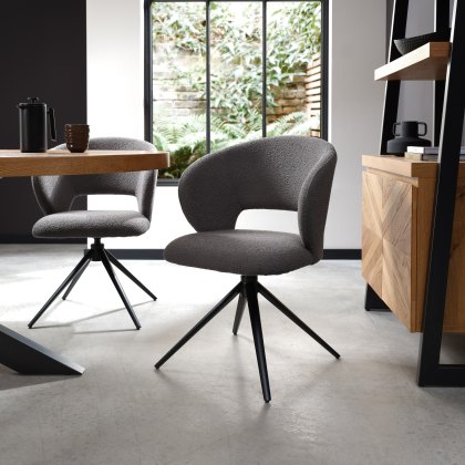 Stella 360° Self Returning Swivel Chair in a Grey Boucle Fabric with Black Legs