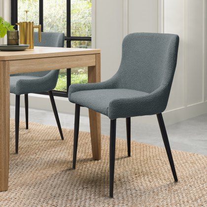 Rubens Blue Boucle Fabric Chairs with Black Legs