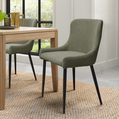 Rubens Green Boucle Fabric Chairs with Black Legs