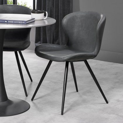 Arlo Dark Grey Faux Leather Chair with Black Legs (Pair)