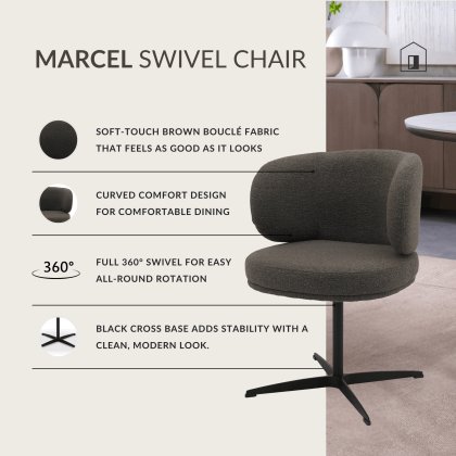 Marcel - Swivel Dining Chair in Brown Boucle Fabric (Pair) Marcel - Swivel Dining Chair in Brown Boucle Fabric (Pair)