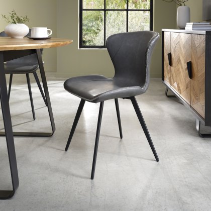 Garcia Dark Grey Vintage Faux Leather Chair with Black Legs (Pair)