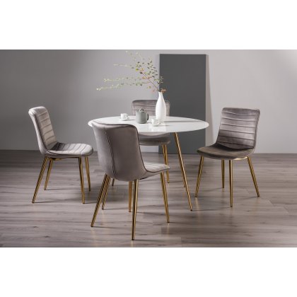 Francesca Rothko Chrome Round Dining, Round Dining Table With Grey Velvet Chairs