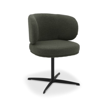 Marcel - 360° Swivel Chair in a Green Boucle Fabric with Black Legs