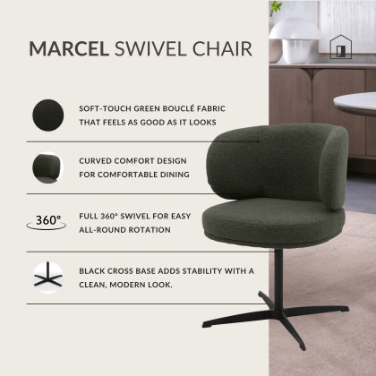 Marcel - Swivel Dining Chair in Dark Green Boucle Fabric (Pair) Marcel - Swivel Dining Chair in Dark Green Boucle Fabric (Pair)