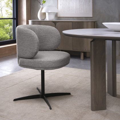 Marcel - 360° Swivel Chair in a Grey Boucle Fabric with Black Legs