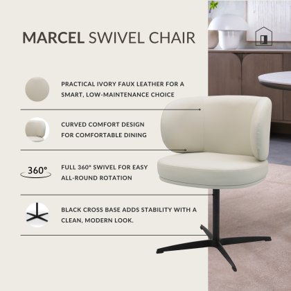 Marcel - Swivel Dining Chair in Ivory Faux Leather (Pair) Marcel - Swivel Dining Chair in Ivory Faux Leather (Pair)