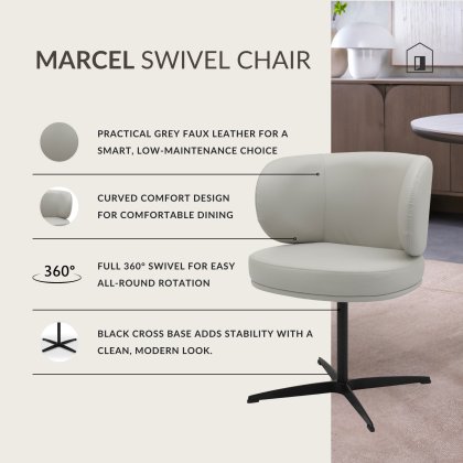 Marcel - Swivel Dining Chair in Light Grey Faux Leather (Pair) Marcel - Swivel Dining Chair in Light Grey Faux Leather (Pair)