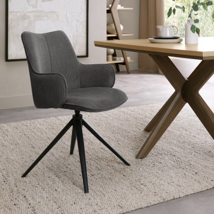 Rowan - 360° Self Returning Swivel Chair in a Grey Fabric with Black Legs