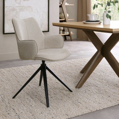 Rowan - 360° Self Returning Swivel Chair in a Beige Fabric with Black Legs
