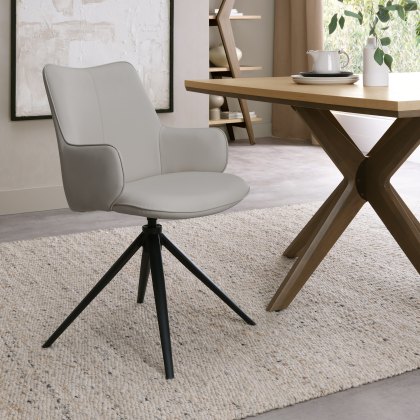 Rowan - 360° Self Returning Swivel Chair in a Light Grey Faux Leather with Black Legs