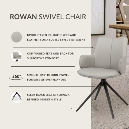 Rowan - Swivel Chair in Light Grey Faux Leather Rowan - Swivel Chair in Light Grey Faux Leather