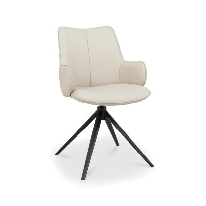 Rowan - 360° Self Returning Swivel Chair in a Ivory Faux Leather with Black Legs