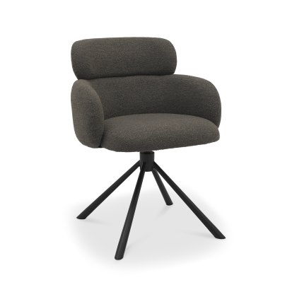 Hudson - 360° Self Returning Swivel Chair in a Brown Boucle Fabric with Black Legs