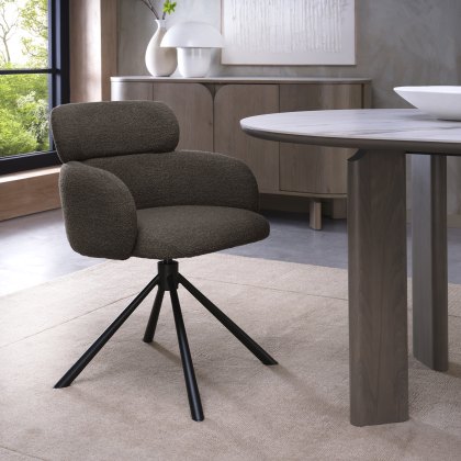 Hudson - 360° Self Returning Swivel Chair in a Brown Boucle Fabric with Black Legs