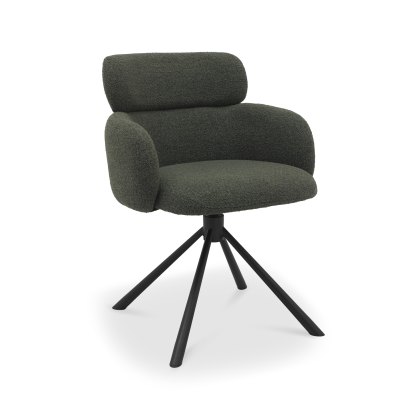 Hudson - 360° Self Returning Swivel Chair in a Green Boucle Fabric with Black Legs