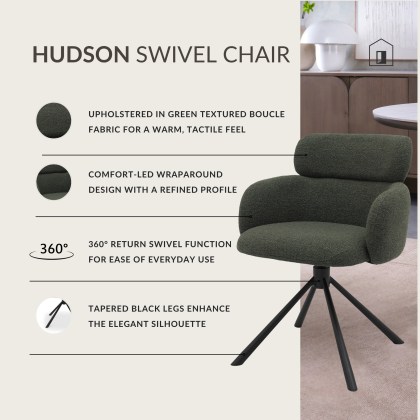 Hudson - Swivel Chair in Dark Green Boucle Fabric Hudson - Swivel Chair in Dark Green Boucle Fabric