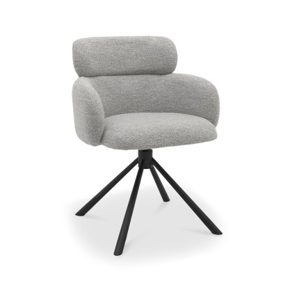 Hudson - 360° Self Returning Swivel Chair in a Grey Boucle Fabric with Black Legs