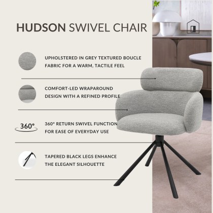 Hudson - Swivel Chair in Light Grey Boucle Fabric Hudson - Swivel Chair in Light Grey Boucle Fabric