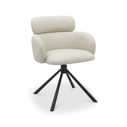Hudson - 360° Self Returning Swivel Chair in a Ivory Faux Leather with Black Legs
