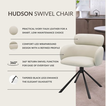 Hudson - Swivel Chair in Ivory Faux Leather Hudson - Swivel Chair in Ivory Faux Leather