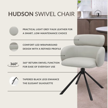 Hudson - Swivel Chair in Light Grey Faux Leather Hudson - Swivel Chair in Light Grey Faux Leather