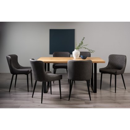 Ramsay U Leg Oak Effect 6 Seater Dining Table & 6 Cezanne Chairs in Dark Grey Faux Leather with Black Legs