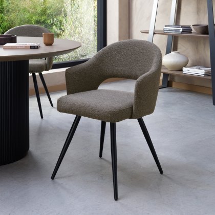Sterling Brown Boucle Fabric Chairs with Black Legs
