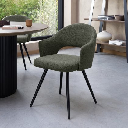 Sterling Green Boucle Fabric Chairs with Black Legs