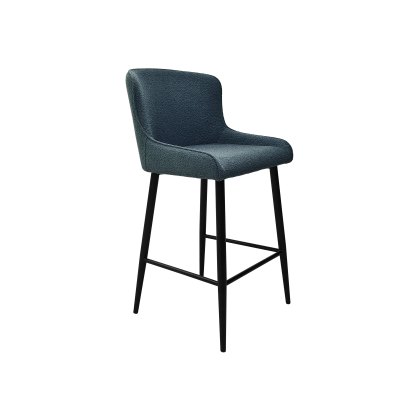 Rubens Blue Boucle Fabric Bar Stools with Black Legs