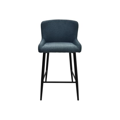Rubens Blue Boucle Fabric Bar Stools with Black Legs