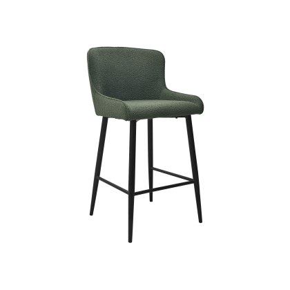 Rubens Green Boucle Fabric Bar Stools with Black Legs