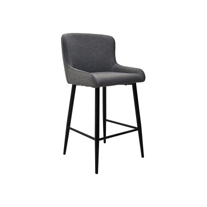 Rubens Grey Boucle Fabric Bar Stools with Black Legs