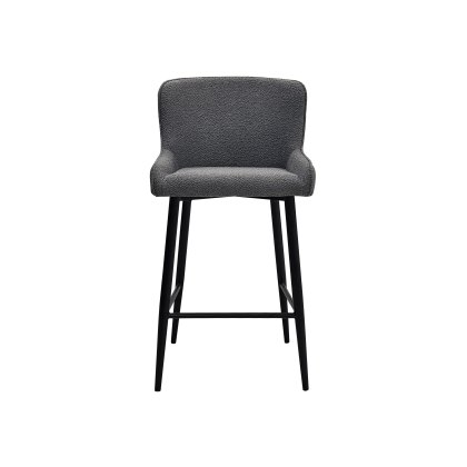 Rubens Grey Boucle Fabric Bar Stools with Black Legs