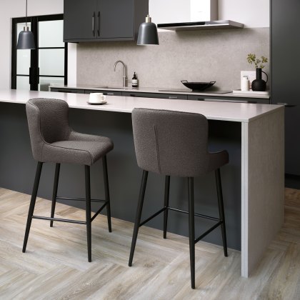 Rubens Grey Boucle Fabric Bar Stools with Black Legs