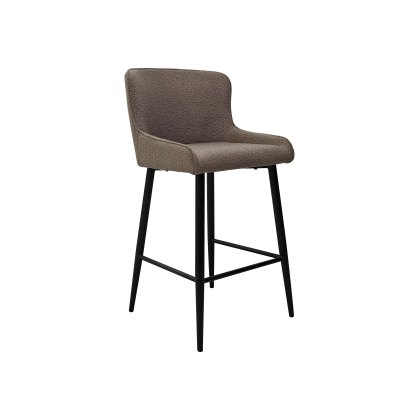 Rubens Mocha Beige Boucle Fabric Bar Stools with Black Legs