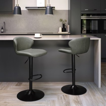 Rosso - Olive Vintage Faux Leather Gas Lift Swivel Barstool with Black Base
