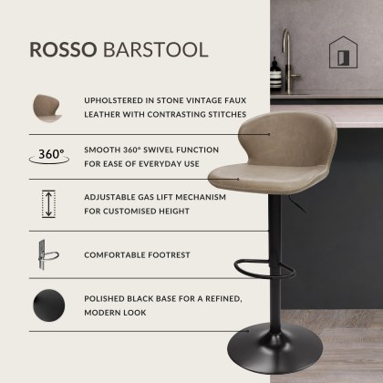 Rosso - Gas Lift Swivel Bar Stool in Stone Vintage Faux Leather Rosso - Gas Lift Swivel Bar Stool in Stone Vintage Faux Leather