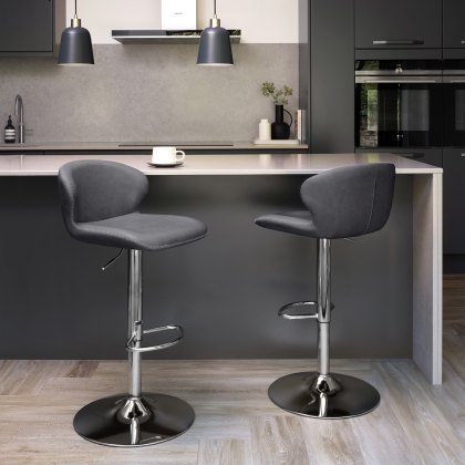 Rosso - Dark Grey Vintage Faux Leather Gaslift Swivel Barstool with Chrome Base