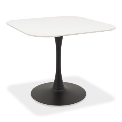 Carter White Ceramic Square Bistro Table with Black Base