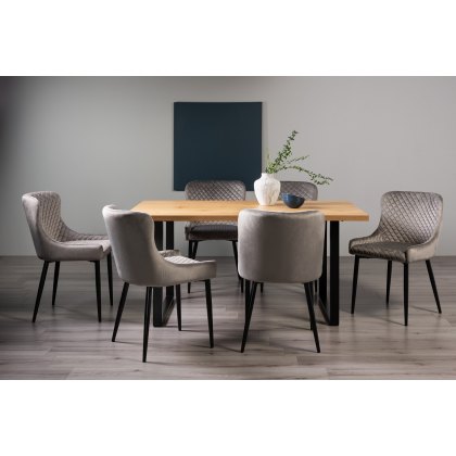 Ramsay U Leg Oak Effect 6 Seater Dining Table & 6 Cezanne Chairs in Grey Velvet Fabric with Black Legs