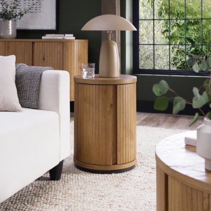 Astra Rustic Oak & Peppercorn Round Lamp Table