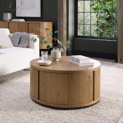Astra Rustic Oak & Peppercorn Round Coffee Table